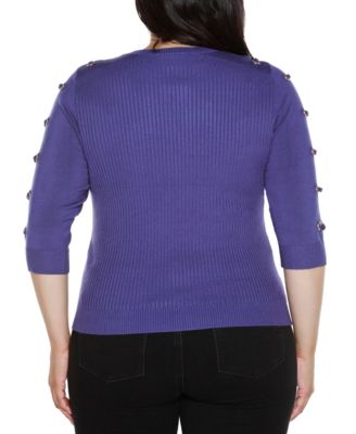 Plus Size Grommet-Trim Ribbed Sweater