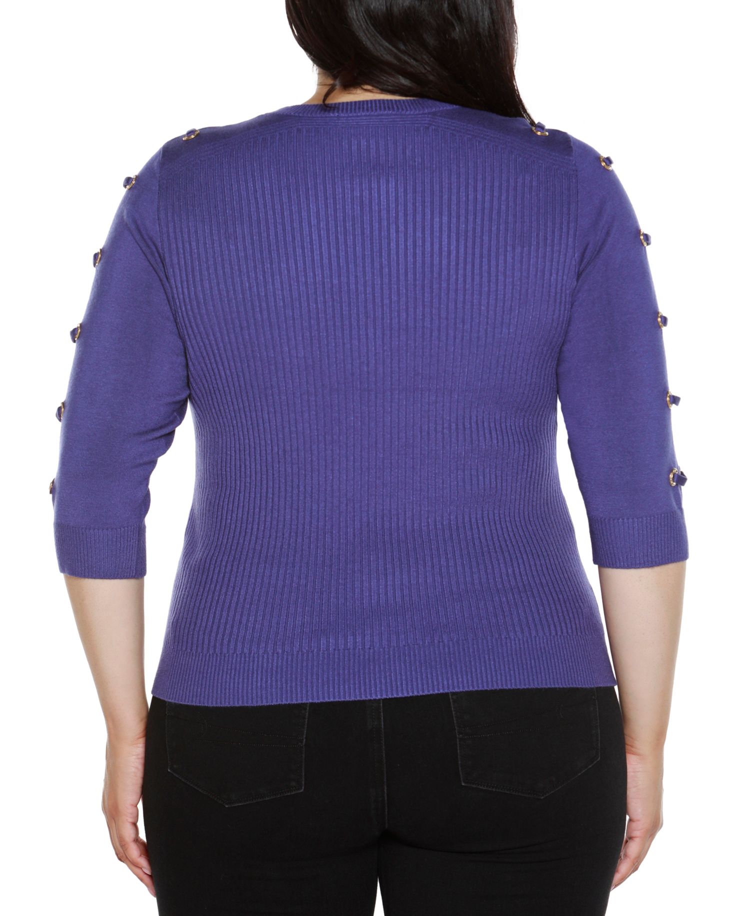 Plus Size Grommet-Trim Ribbed Sweater
