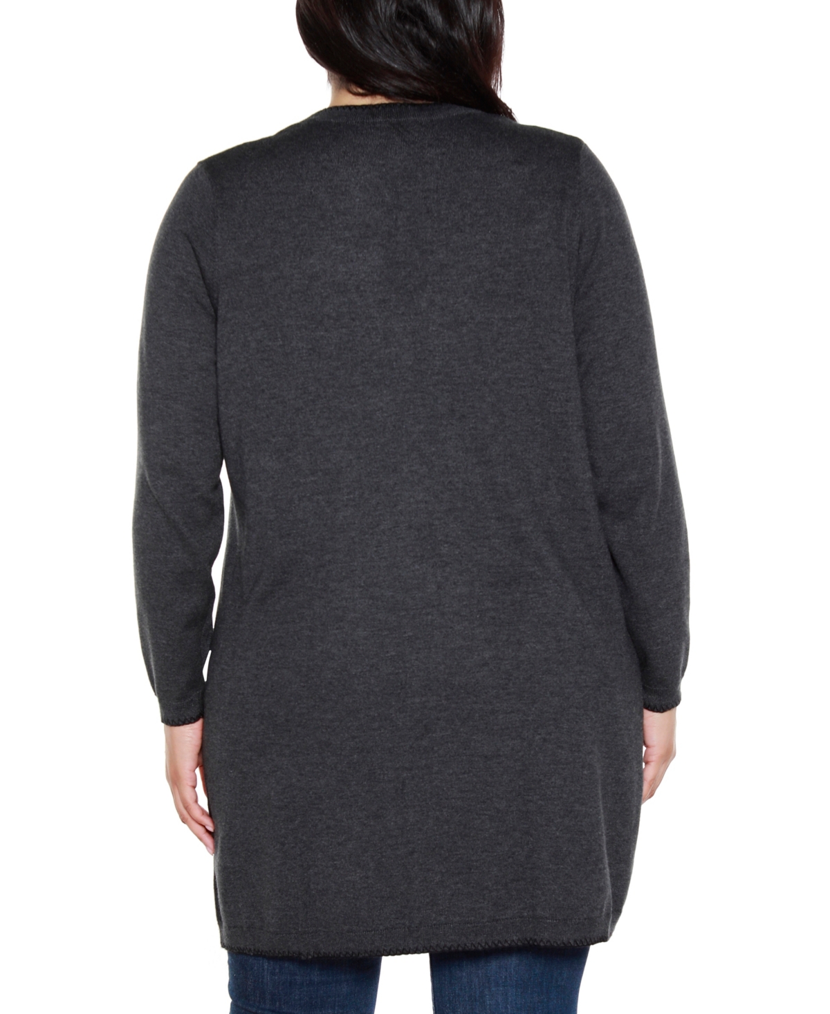Belldini Plus Size Embroidered Open-front Cardigan Sweater In Black