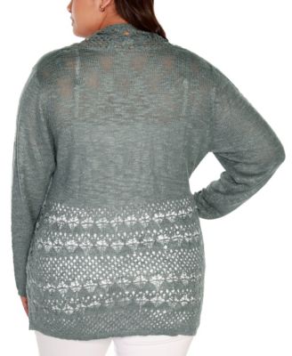 Plus Size Open-Front Pointelle-Trim Cardigan Sweater