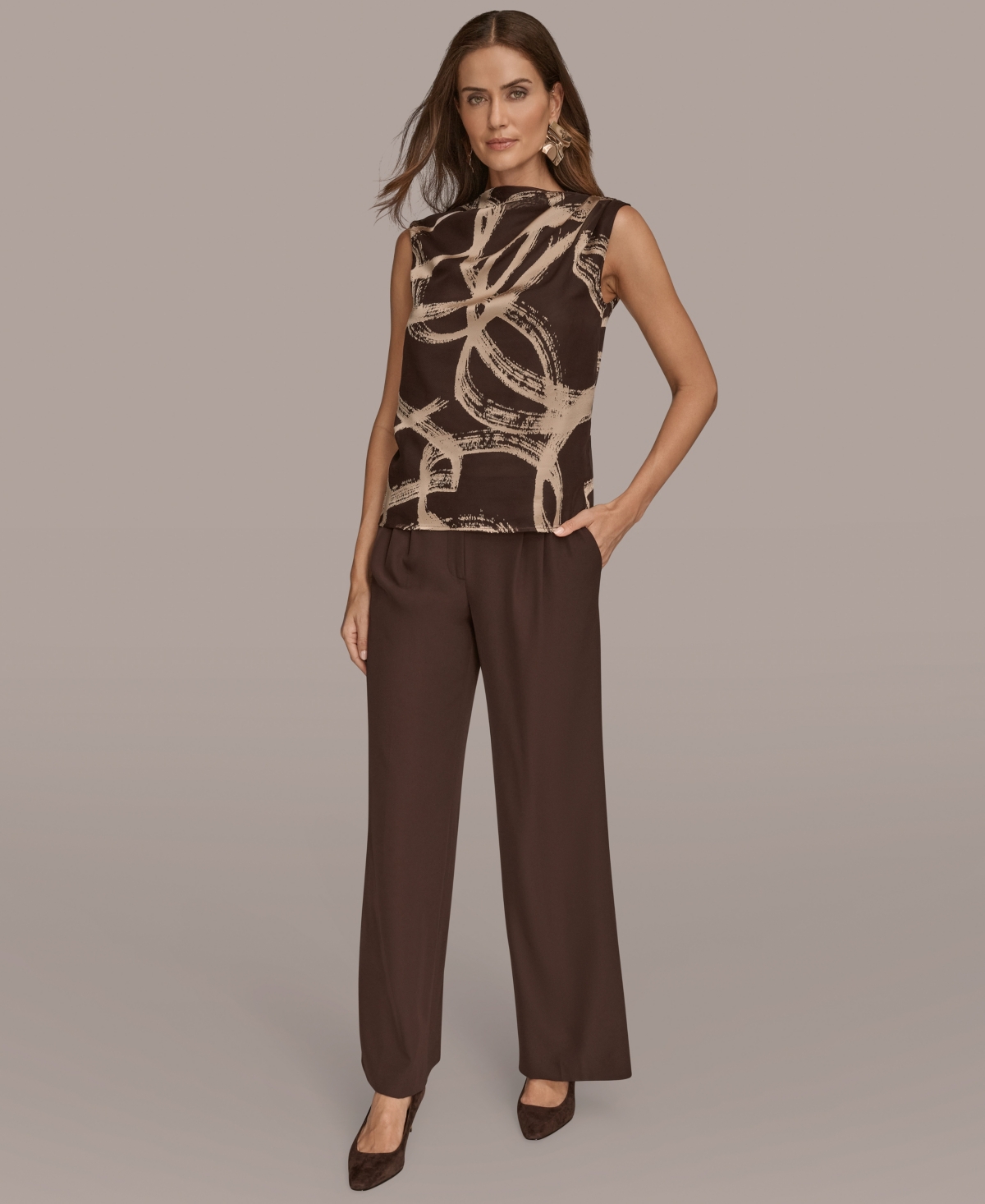 Donna Karan New York Burnout Gathered Shoulder Top In Brown