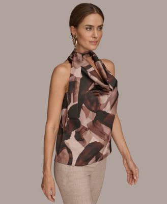 Women's Printed Drape Neck Halter with Tie Top