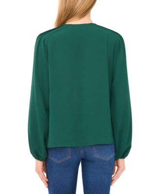 Women's Circular Trim Pin-Tuck Long Sleeve Top