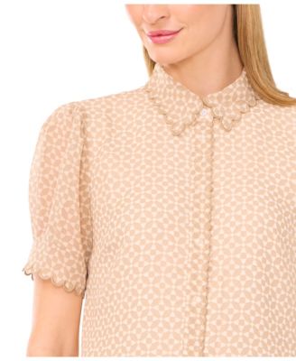 CeCe Women's Scallop-Edge Geo-Print Blouse - Macy's