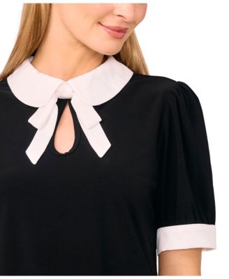 Women's Tie Collar Short Sleeves Top