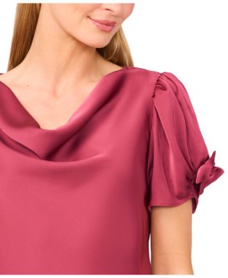 Women's Cowl Neck Bubble Short Sleeves Top