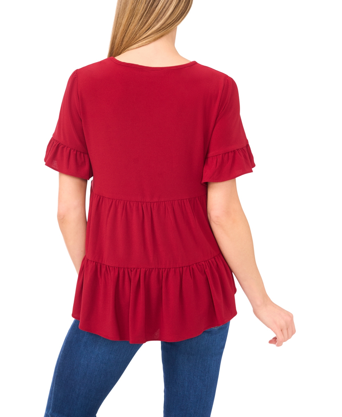Cece Women's Ruffled Short-sleeve Tiered Top In Red