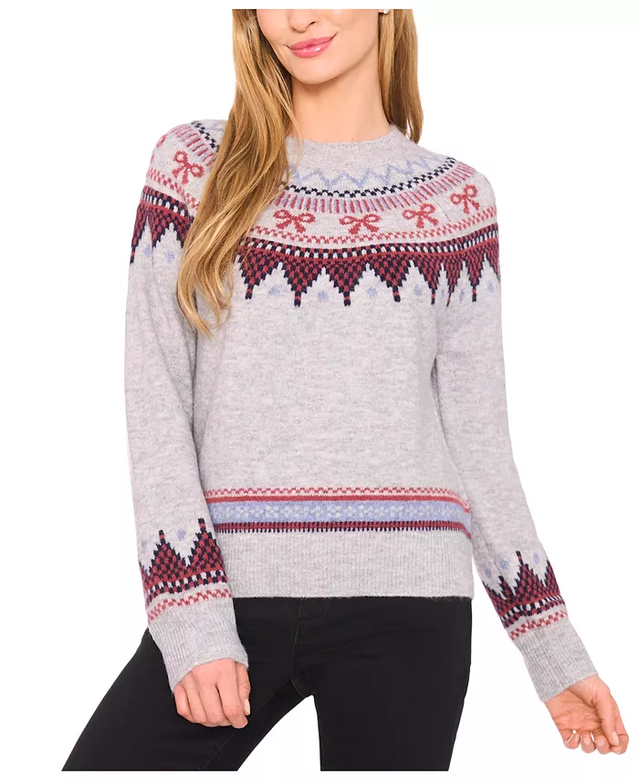 Women's Crewneck Ribbon Fair Isle Long-Sleeve Sweater