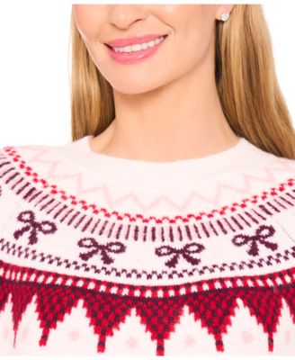 Women's Crewneck Ribbon Fair Isle Long-Sleeve Sweater