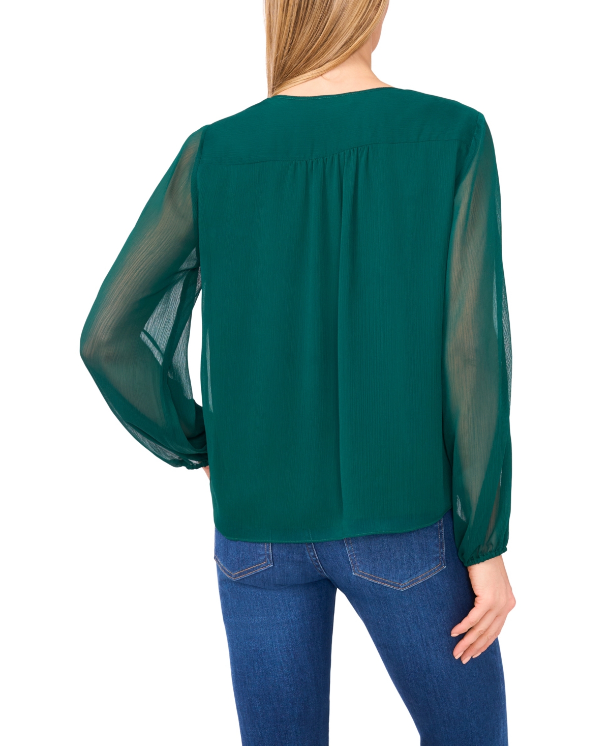 Cece Women's Long Sleeve Ruffle Detail Top In Green