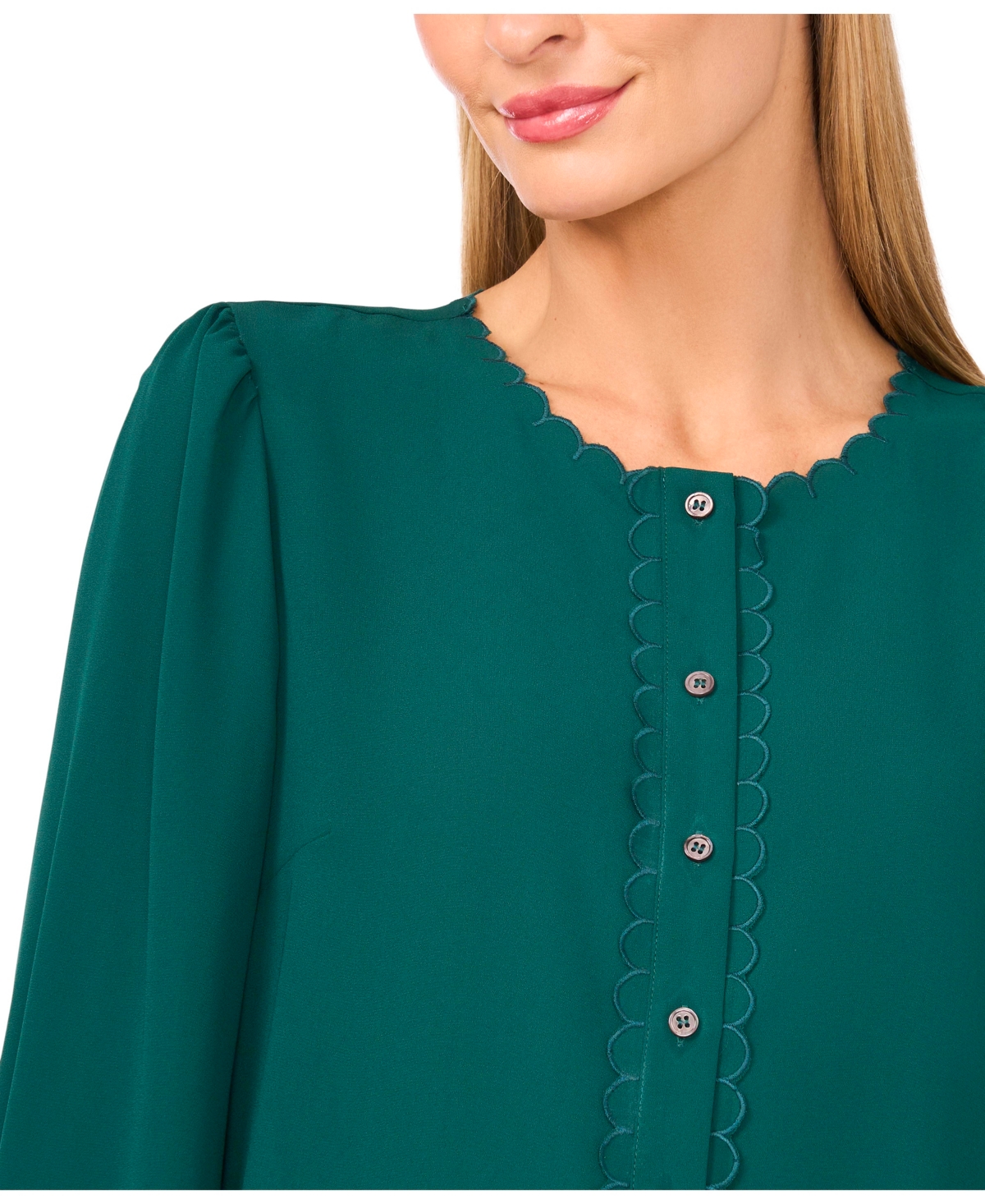 Cece Women's Long Sleeve Button Down Blouse In Green