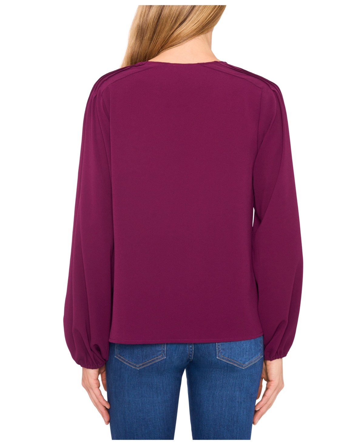 Cece Women's Circular Trim Pin-tuck Long Sleeve Blouse In Burgundy