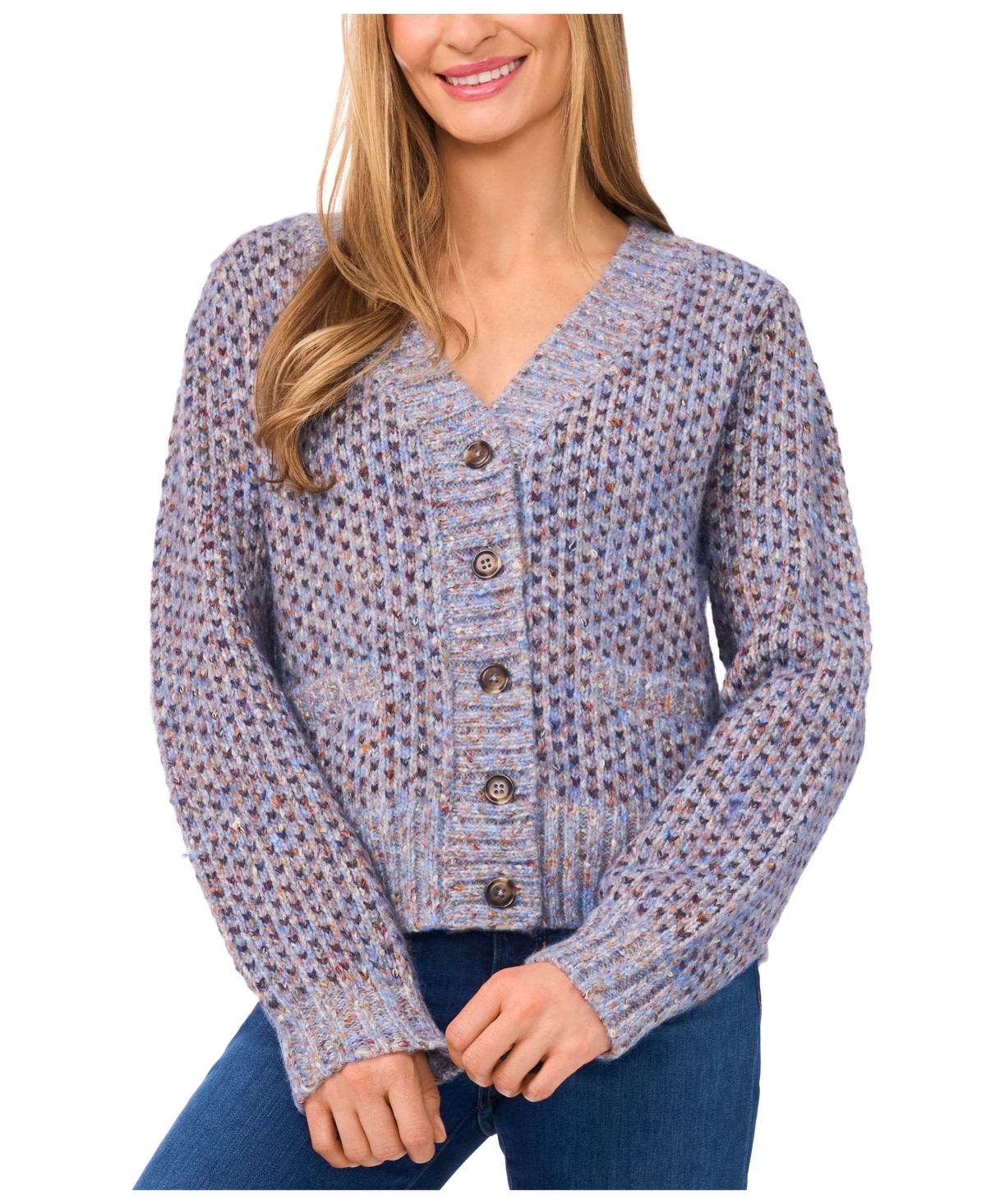 CeCe Women's Tuck Stitch Long Sleeve Cardigan Sweater