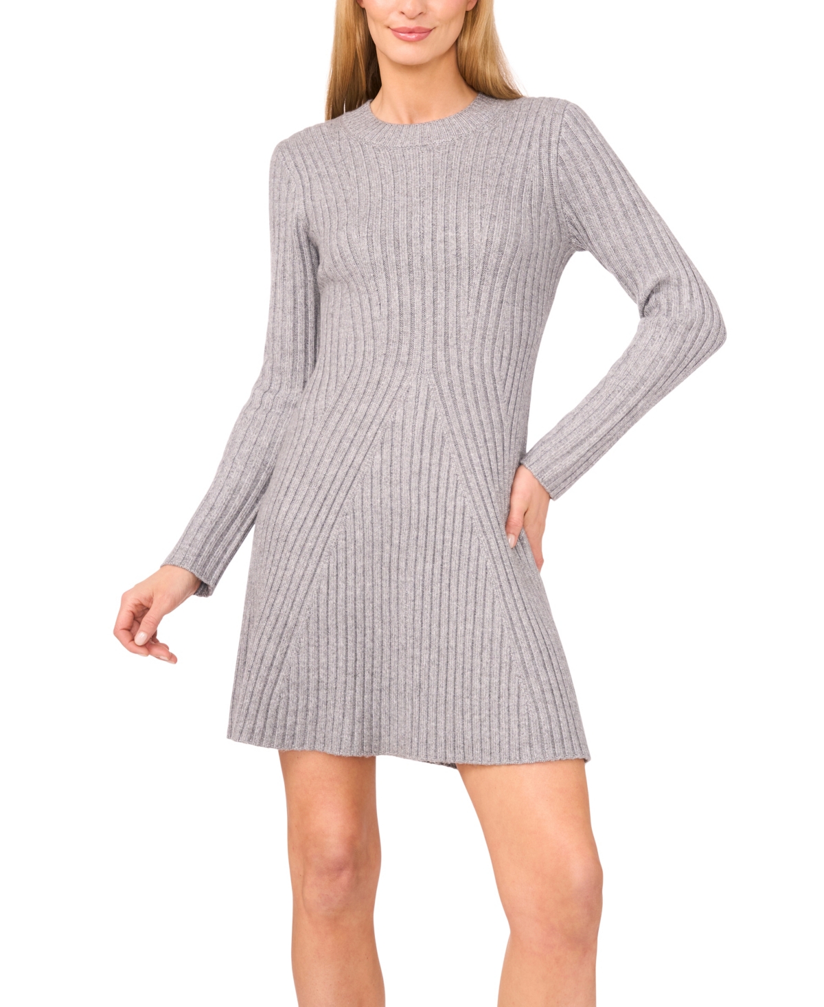 Cece Women's Long Sleeve Ribbed Sweater Dress In Gray