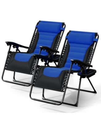Padded Zero Gravity Chairs - Set of 2 Extra Wide Outdoor Recliners with Adjustable Headrest, Lock-in Position & Cup Holder