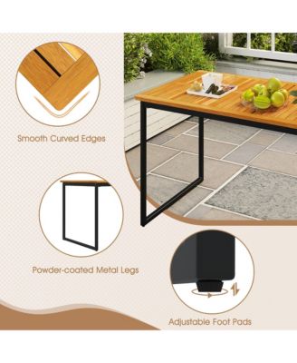 3 PCS Outdoor Dining Set for 6 w/Acacia Wood Tabletop Metal Frame Umbrella Hole