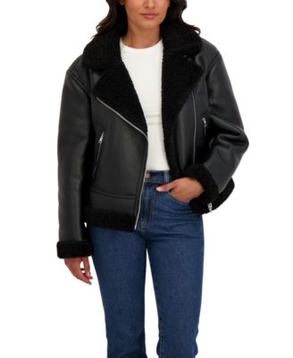Women's Assymetrical Moto Faux Shearling Jacket