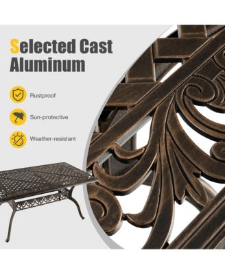 59'' Outdoor Dining Table All-Weather Cast Aluminum Umbrella Hole 6 Person