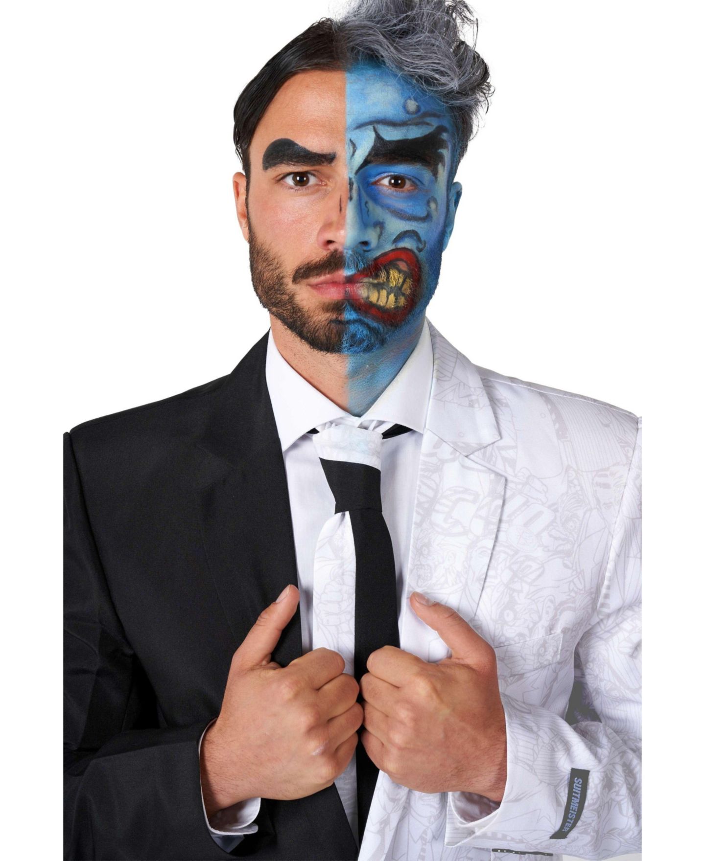 Мужской костюм DC Two Face для Хэллоуина Suitmeister приталенный, Black/White, цвет: Чёрный — фото 3