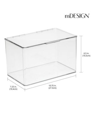 Plastic Bath Stacking Storage Organizer Box, Hinged Lid, 4 Pack, Clear, USA Made