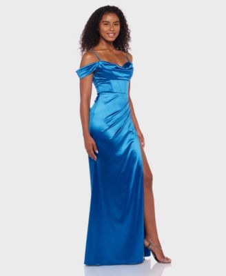 Juniors' Cowl-Neck High-Slit Corset Gown, Created for Macy's