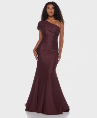 Juniors' One-Shoulder Draped Floor-Sweeping Gown