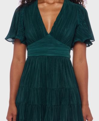 Juniors' Bodre Ruffle-Sleeve Tiered Mini Dress