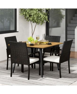 5PCS Patio PE Wicker Dining Set 42.5'' Table w/ 1.9'' Umbrella Hole Chairs