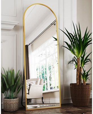 Full Length Mirror, 58"x18" Floor Mirror, Arch Floor Standing Mirror Freestanding Arch Full Body with Stand for Bedroom, Hanging Mounted for Living Room Cloakroom, Gold