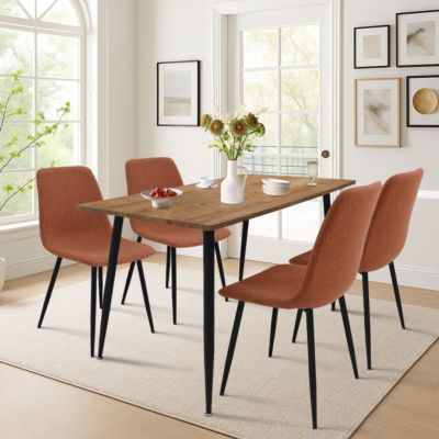 5 Piece Dining Set 47 Inch Rectangular Table Upholstered Chairs Compact Kitchen Table
