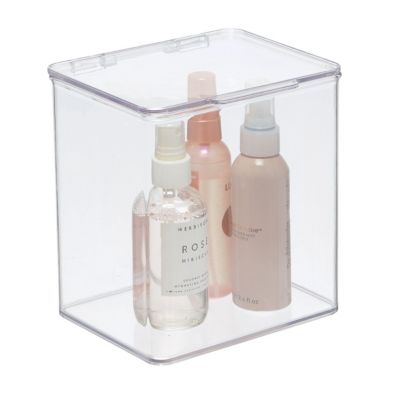 Plastic Bathroom Stacking Organizer Box with Hinged Lid, 8 Pack, Clear