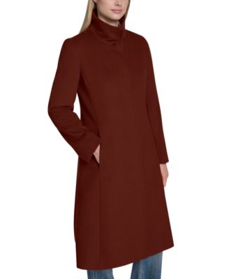 Womens Stand-Collar Single-Breasted Wool Blend Coat