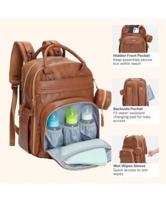 Kids Premium Faux Leather Diaper Bag Backpack Spacious & Stylish Nappy Organizer Midnight Blue