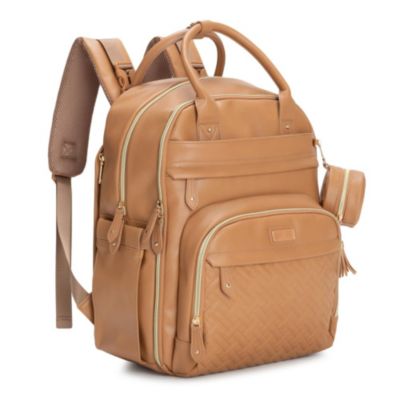 BabbleRoo Premium Faux Leather Diaper Bag Backpack Spacious & Stylish Nappy Organizer Light Brown - Light/Pastel Brown 232