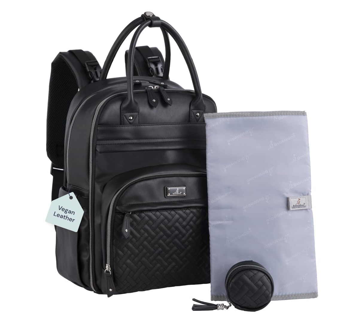 BabbleRoo Premium Faux Leather Diaper Bag Backpack Spacious & Stylish Nappy Organizer Light Brown - Charcoal