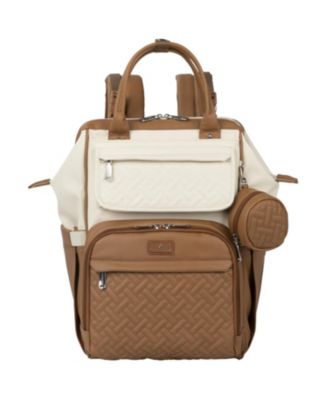 BabbleRoo Premium Faux Leather Diaper Bag Backpack Spacious & Stylish Nappy Organizer Light Brown - Caramel Cream