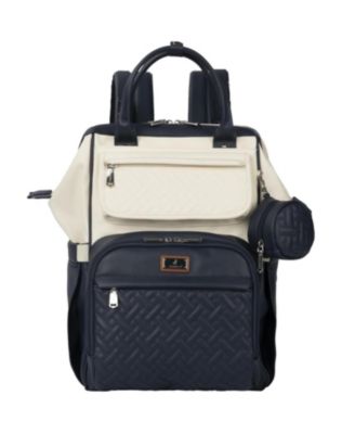 BabbleRoo Premium Faux Leather Diaper Bag Backpack Spacious & Stylish Nappy Organizer Light Brown - Blueberry Cream