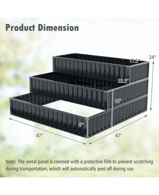3-Tier Raised Garden Bed,47" x 47" x 24" Metal Outdoor Elevated Planter Box