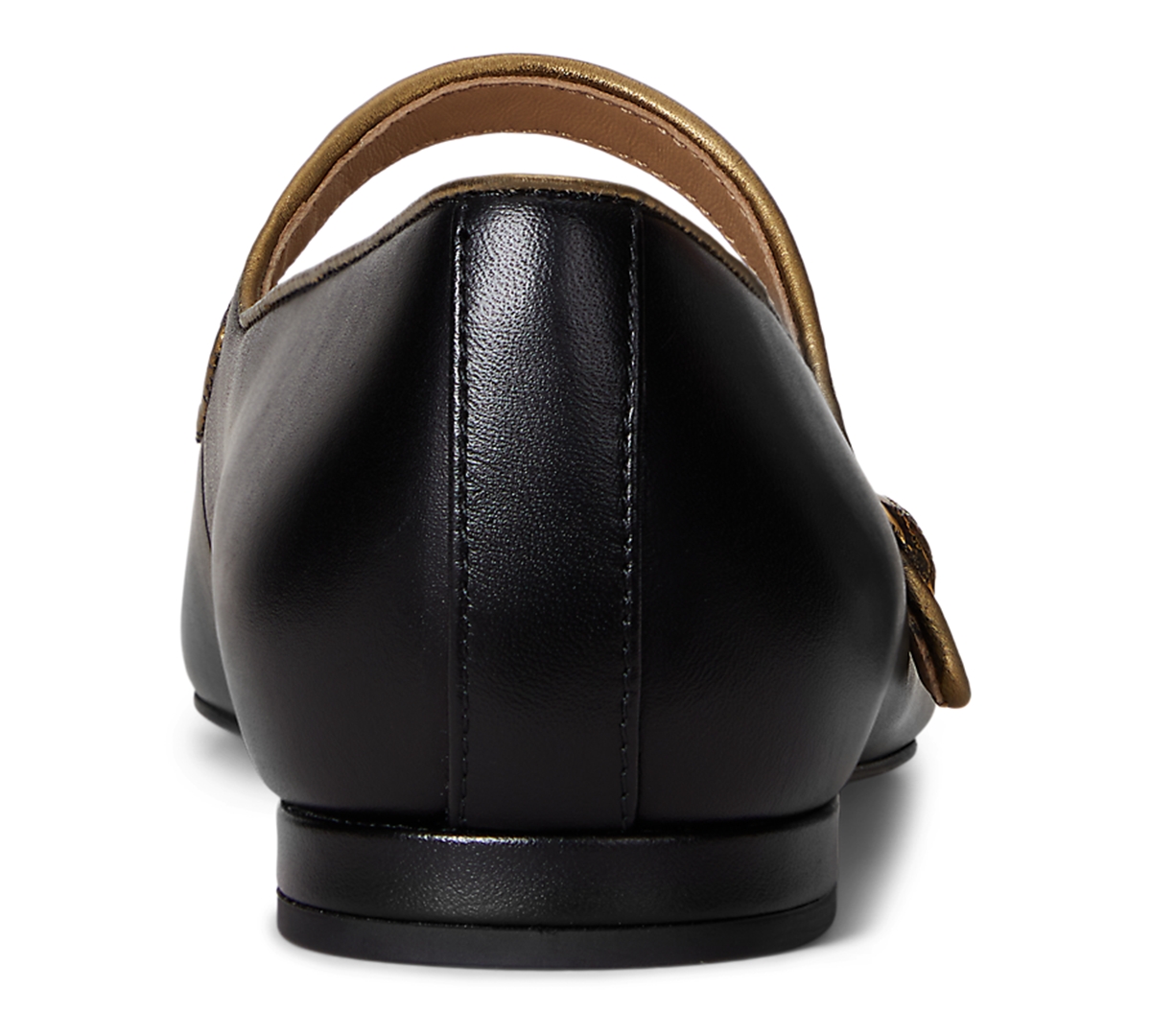 Ralph Lauren Londyn Metallic-trim Leather Mary Jane In Black