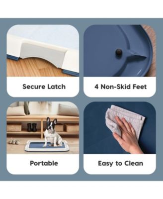 Pad Holder, Fits 17"x24" or Larger, Medium, Puppy Dog Pad Hoder, Secured Latches, Non-Skid Rubber Feet, High Polish Finish for Easy Cleaning, Leak Protection, Dog, Navy