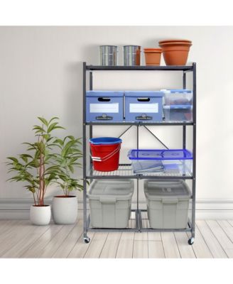 R5 Foldable 4 Tier Storage Rack w/ Wheels, Pewter, Certified Refurbished