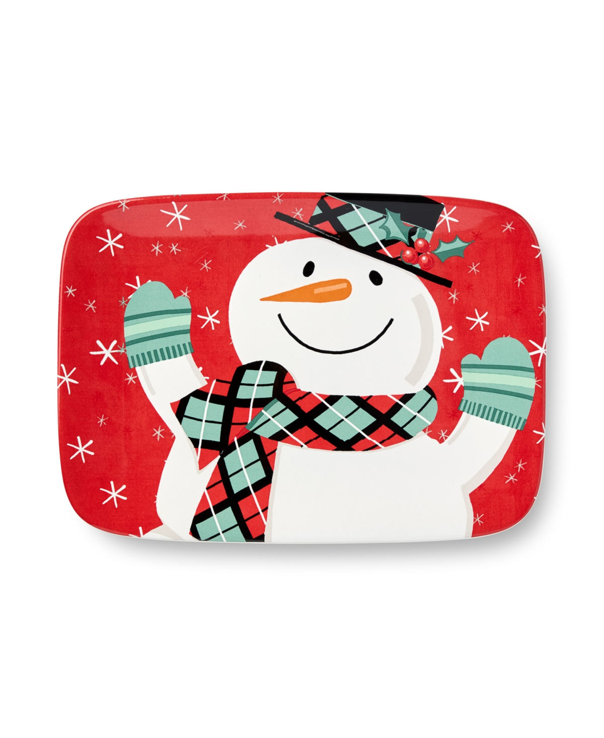 Certified International Christmas Whimsy Snowman Rectangular Platter In Red