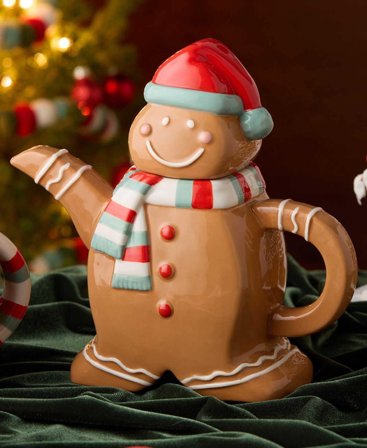 Certified International Christmas Whimsy Gingerbread 3-d Teapot In Multi