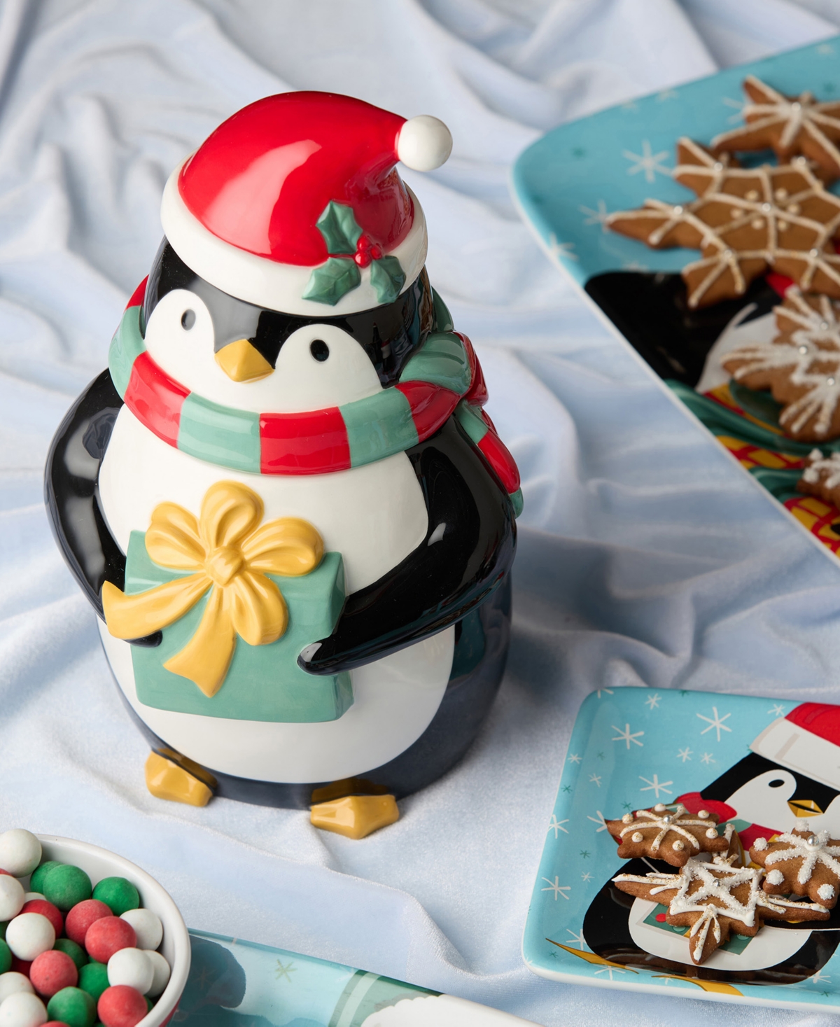 Certified International Christmas Whimsy Penguin 3-d Cookie Jar In Multi