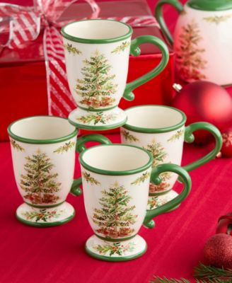 Holly Tree Mugs, Set of 4