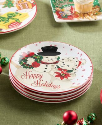 Santa's Retro Christmas Dessert Plates, Set of 4