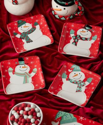 Christmas Whimsy Snowman Canape Plates, Set of 4