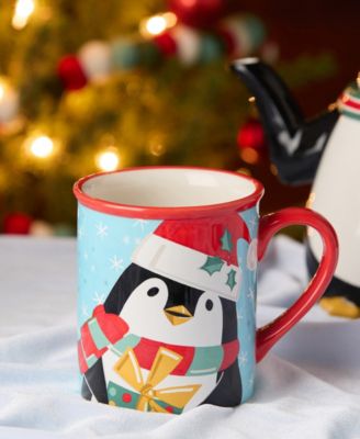 Christmas Whimsy Penguin Mugs, Set of 4