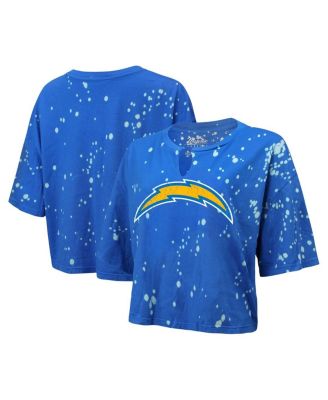Majestic - Women's Powder Blue Los Angeles Chargers Bleach Splatter Notch Neck Crop T-Shirt