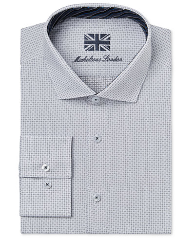 Michelsons of London Men's Slim-Fit White Allover Dobby Dress Shirt